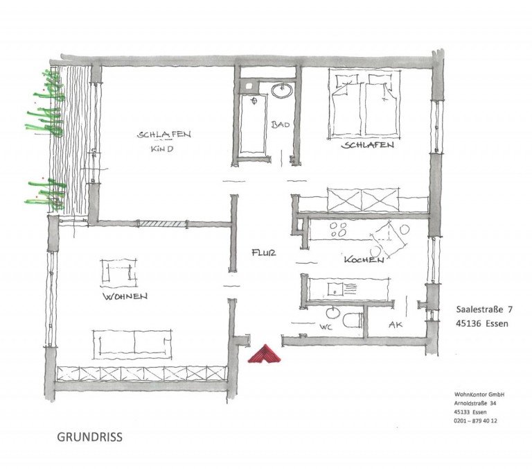 Ex. Saale 7, 1.OG rechts Essen Etagenwohnung Wohnen in Bergerhausen
